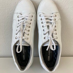 Karl Lagerfeld White Lace Up Sneakers(LAST CHANCE)